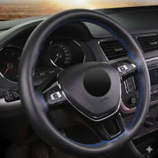 Potah volantu perforovaný černý s modrou nití 25-26