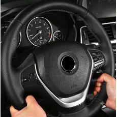 Potah volantu kožený černý s šedou nití 25-34